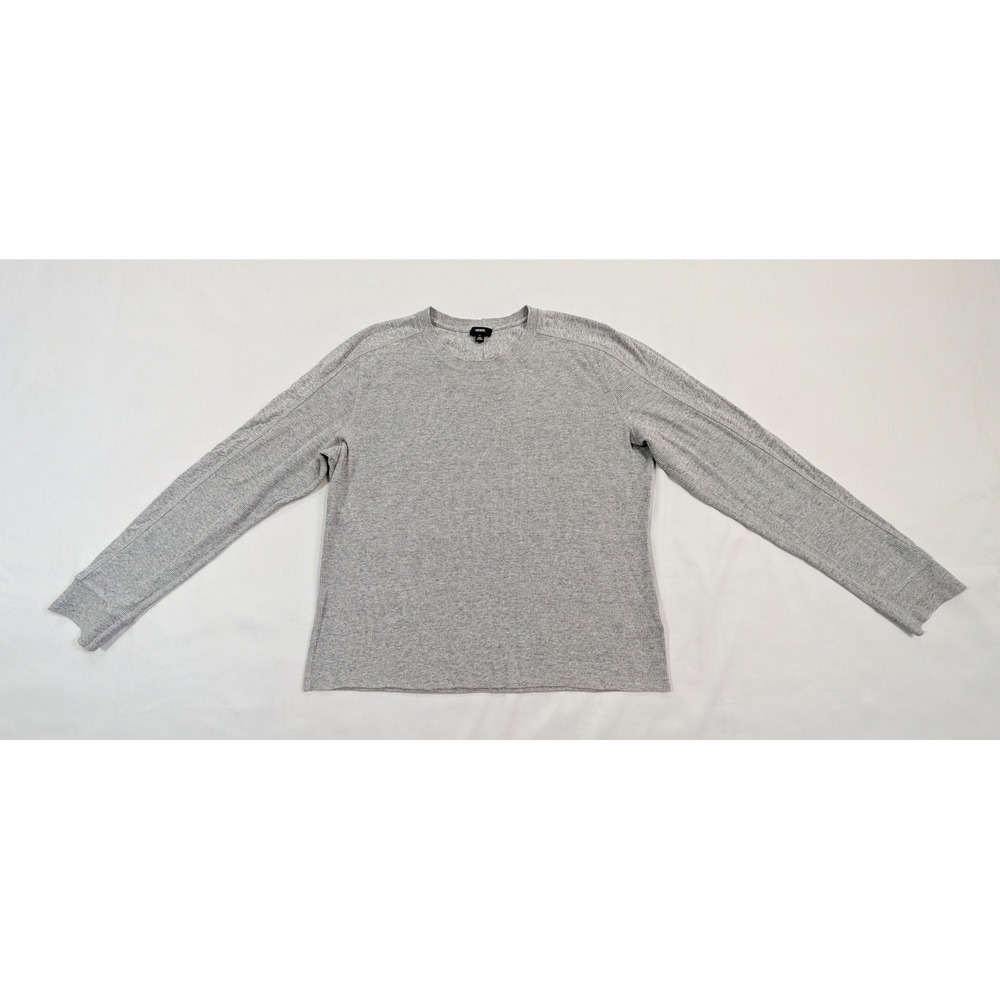 Vince Men's Crew Neck Long Sleeve Ribbed Sweater Raw Hem Heather Gray Small S
